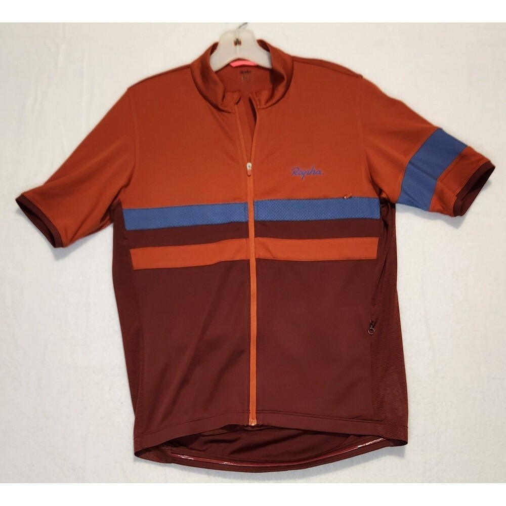 Rapha Brevet Cycling Jersey Men's Large Burnt Orange Maroon Full Zip Polyester